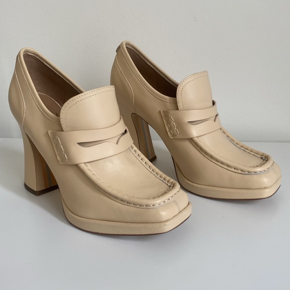 Sam Edelman Women's Jeanette Block Heel Leather Loafer Pumps Size 9 Cream Color - Picture 12 of 14